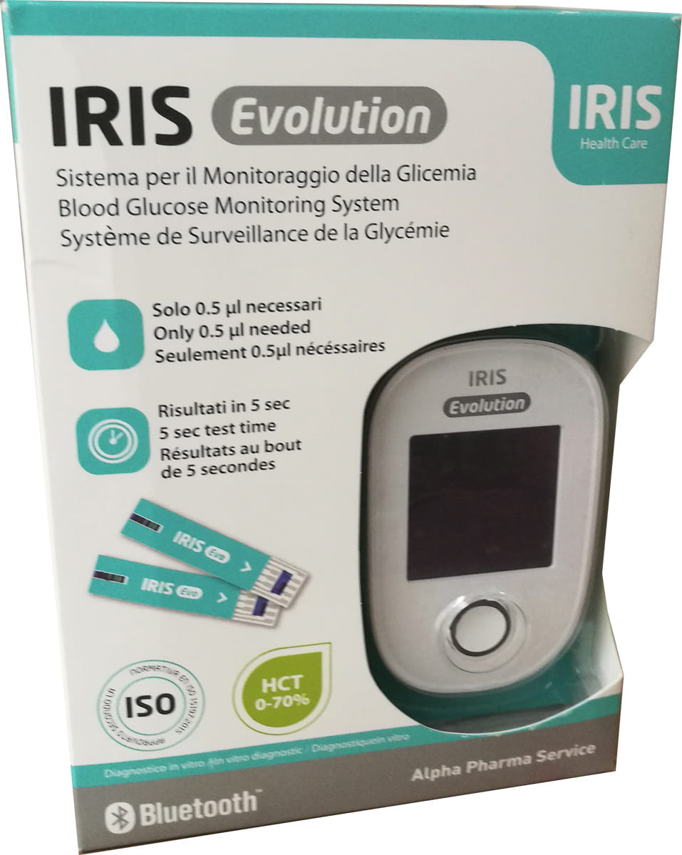 GLUCOMETRO IRIS EVOLUTION + 10 STRISCE REATTIVE + 10 LANCETTE PUNGIDITO