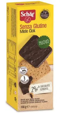 SCHAR MIELE CIOK BISCOTTI AL MIELE RICOPERTI DI CIOCCOLATO FONDENTE 3 PORZIONI DA 63,5 G SCHAR MIELE CIOK BISCOTTI AL MIELE RICOPERTI DI CIOCCOLATO FONDENTE 3 PORZIONI DA 63,5 G