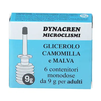 DYNACREN MICROCLISMI CAMOMILLA E MALVA 6 PEZZI DA 9 G PER ADULTI DYNACREN MICROCLISMI CAMOMILLA E MALVA 6 PEZZI DA 9 G PER ADULTI