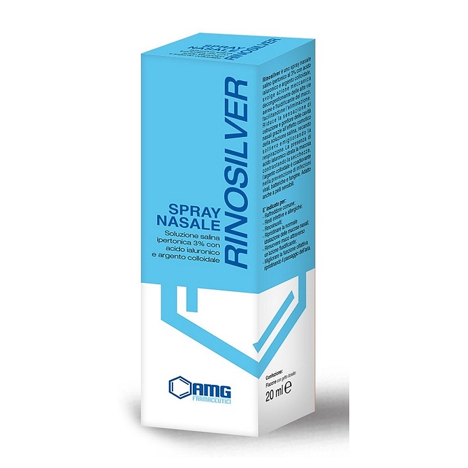 Rinosilver Soluzione Salina Ipertonica 3% Con Acido Ialuronico E Argento Colloidale Spray Nasale 20 Ml