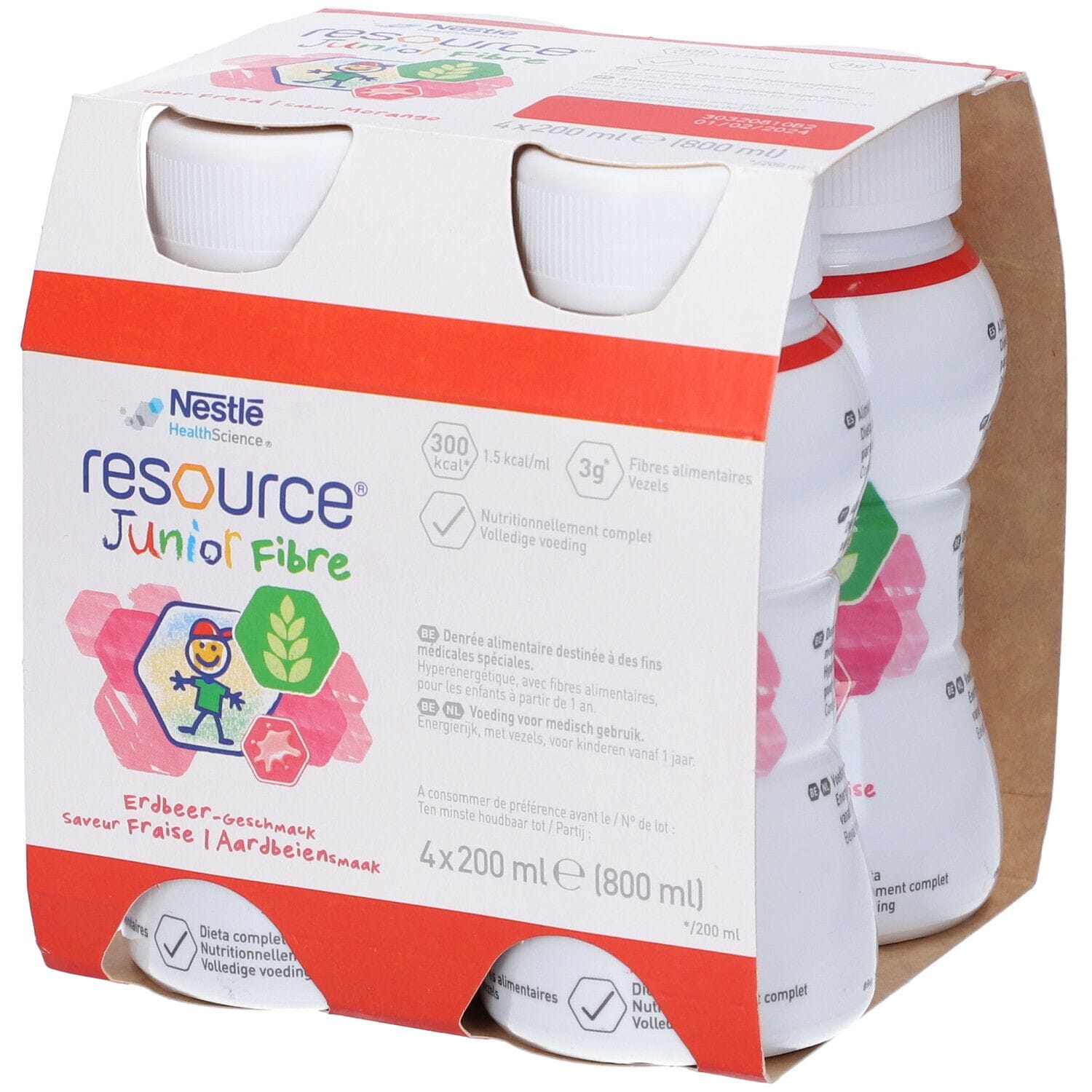 Resource Junior Fibre Fragola 200 Ml 4 Pezzi