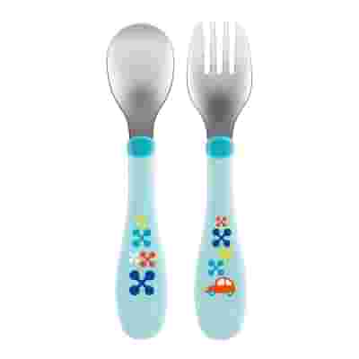 CHICCO POSATE INOX 18M+ AZZURRO/VERDE