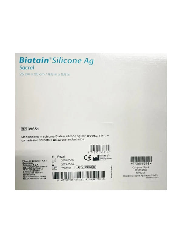 Medicazione Biatain In Schiuma Di Poliuretano A Rilascio Di Argento Con Bordo Adesivo In Silicone Per Sacro 25 X25 Cm 5 Pezzi