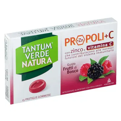 TANTUM VERDE NATURA PROPOLI+C CON ZINCO E VITAMINA C 15 PASTIGLIE GOMMOSE GUSTO FRUTTI DI BOSCO TANTUM VERDE NATURA PROPOLI+C CON ZINCO E VITAMINA C 15 PASTIGLIE GOMMOSE GUSTO FRUTTI DI BOSCO