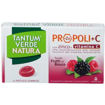 TANTUM VERDE NATURA PROPOLI+C CON ZINCO E VITAMINA C 15 PASTIGLIE GOMMOSE GUSTO FRUTTI DI BOSCO TANTUM VERDE NATURA PROPOLI+C CON ZINCO E VITAMINA C 15 PASTIGLIE GOMMOSE GUSTO FRUTTI DI BOSCO