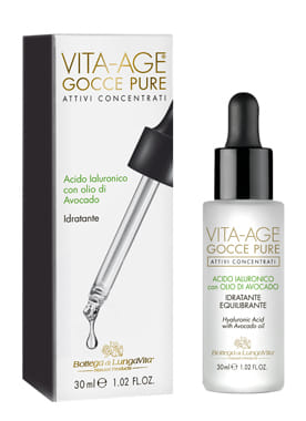 SIERO PER IL VISO VITA-AGE GOCCE PURE ATTIVI CONCENTRATI ACIDO IALURONICO CON OLIO DI AVOCADO IDRATANTE EQUILIBRANTE 30 ML BOTTEGA DI LUNGA VITA