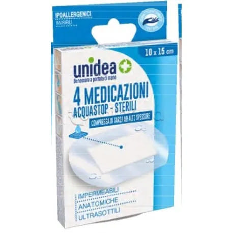 MEDICAZIONE UNIDEA 10X15 CM STERILE IMPERMEABILE 4 PEZZI