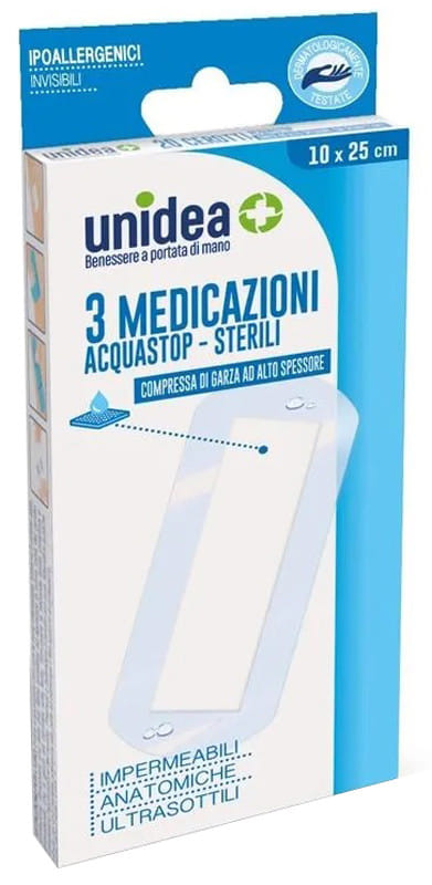 MEDICAZIONE UNIDEA 10X25 CM STERILE IMPERMEABILE 3 PEZZI