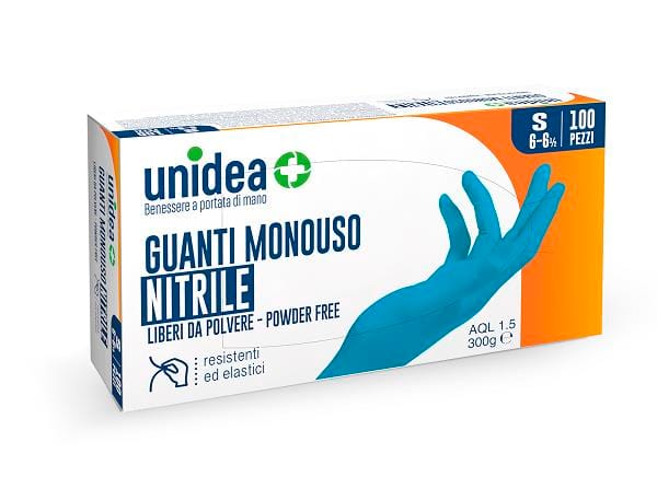 GUANTI IN NITRILE SENZA POLVERE UNIDEA MISURA SMALL 100 PEZZI