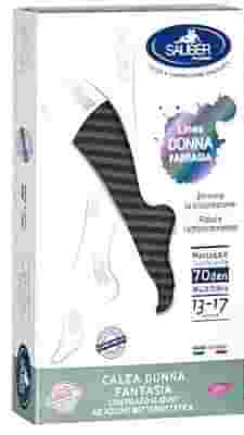 SAUBER CALZA DONNA FANTASIA FILATO Q-SKIN 70 DEN NERO RIGA FITTA GRIGIA TAGLIA M