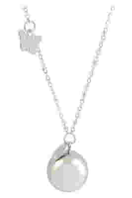 ARGENTOE' COLLANA CON CAMPANELLO CHIAMA ANGELI BOLA MESSICANA RODIATA CON FARFALLA 100 CM