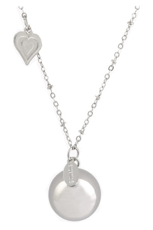 ARGENTOE' COLLANA CON CAMPANELLO CHIAMA ANGELI BOLA MESSICANA RODIATA CON CUORE 100 CM