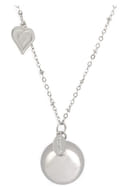 ARGENTOE' COLLANA CON CAMPANELLO CHIAMA ANGELI BOLA MESSICANA RODIATA CON CUORE 100 CM