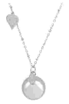 ARGENTOE' COLLANA CON CAMPANELLO CHIAMA ANGELI BOLA MESSICANA RODIATA CON CUORE 100 CM