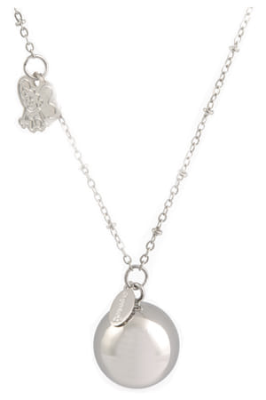 Argentoe' Collana Con Campanello Chiama Angeli Bola Messicana Rodiata Con Angelo 100 Cm