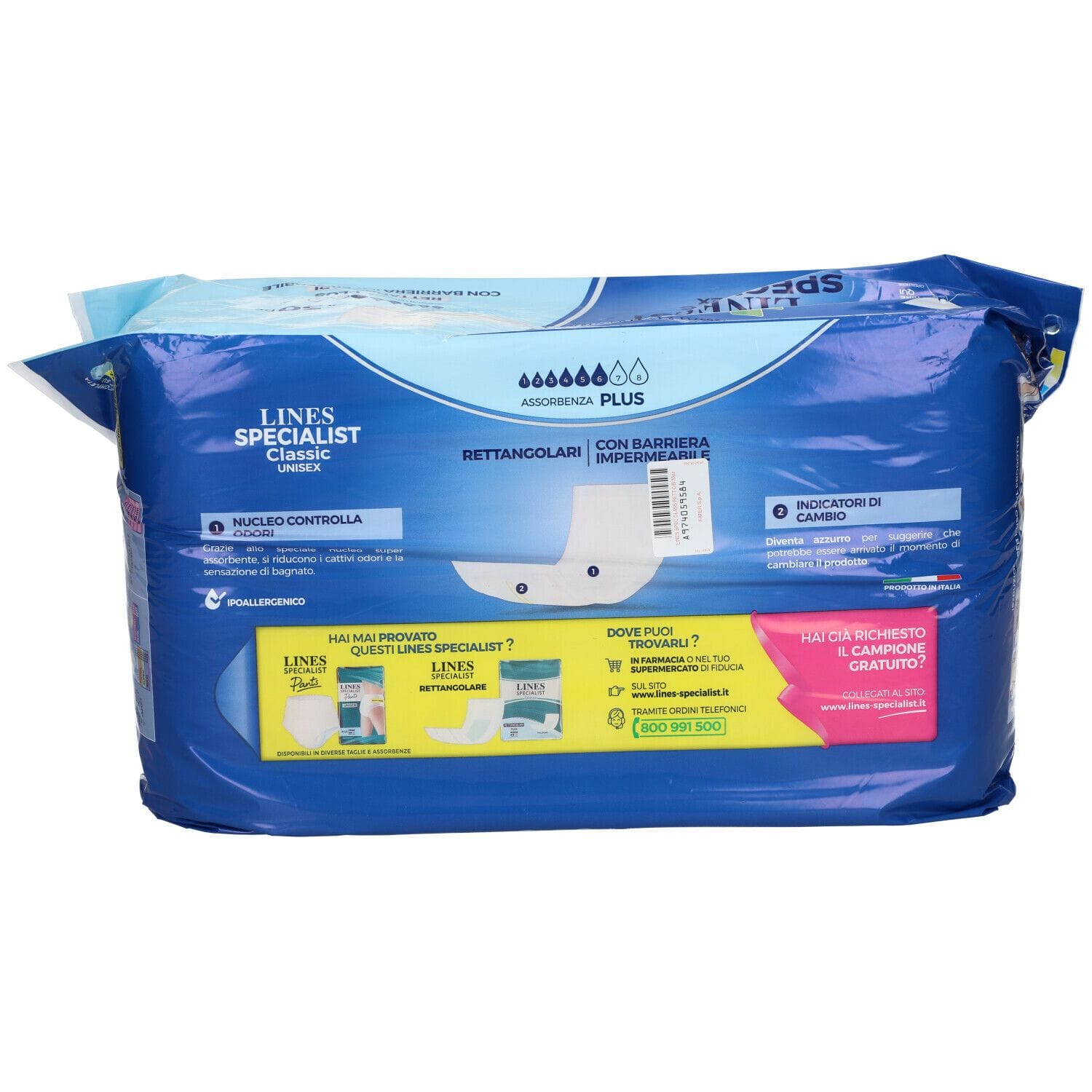 PANNOLONE LINES SPECIALIST CLASSIC RETTANGOLARE CON BARRIERA 30 PEZZI