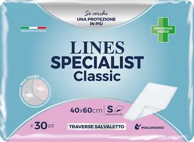 TRAVERSA PER INCONTINENZA LINES SPECIALIST CLASSIC 40X60 CM 30 PEZZI TRAVERSA PER INCONTINENZA LINES SPECIALIST CLASSIC 40X60 CM 30 PEZZI