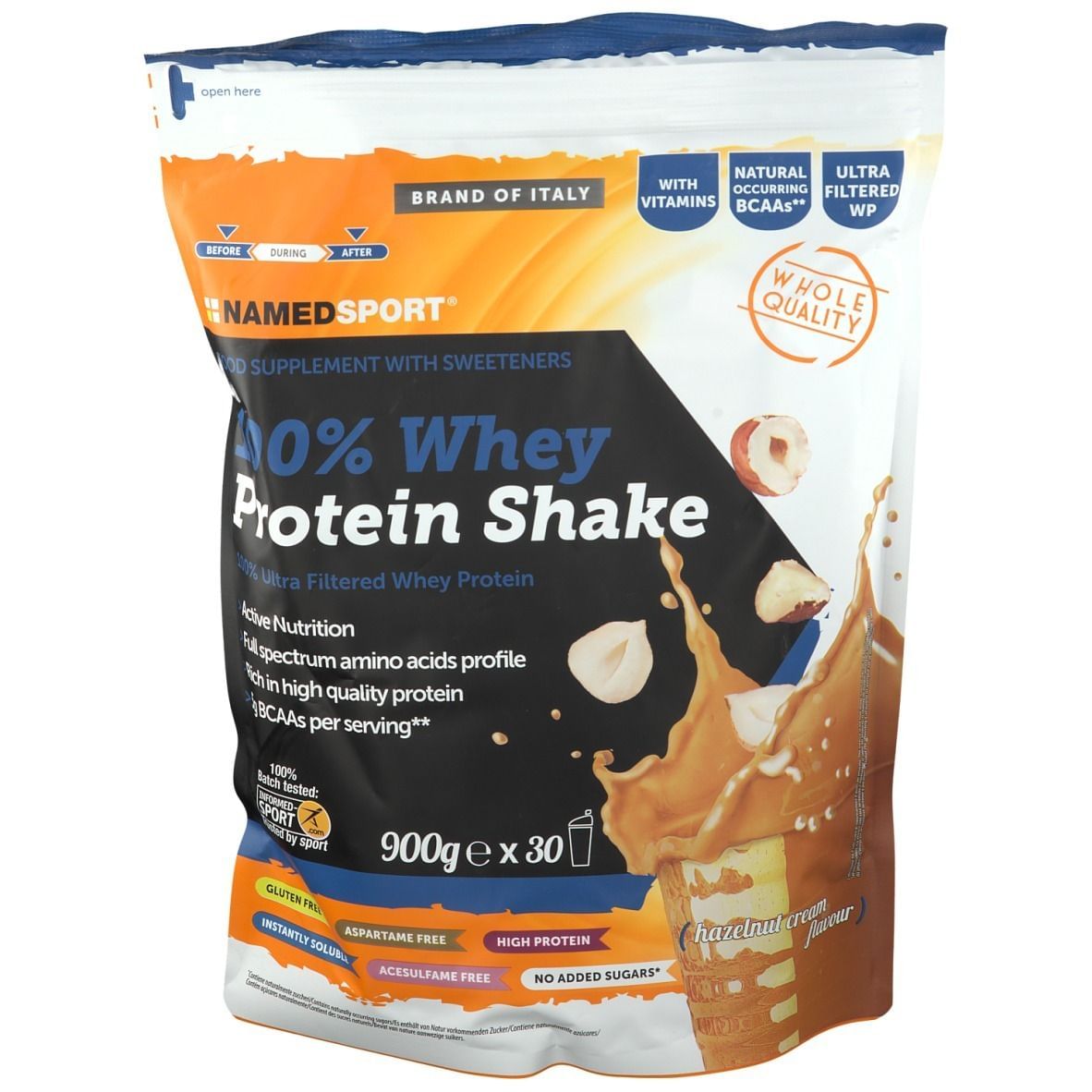 100% WHEY PROTEIN SHAKE HAZELNUT CREAM 900 G