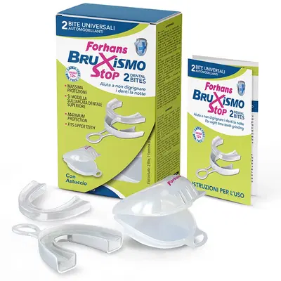 BITE UNIVERSALI AUTOMODELLANTI BRUXISMO STOP FORHANS 2 PEZZI BITE UNIVERSALI AUTOMODELLANTI BRUXISMO STOP FORHANS 2 PEZZI