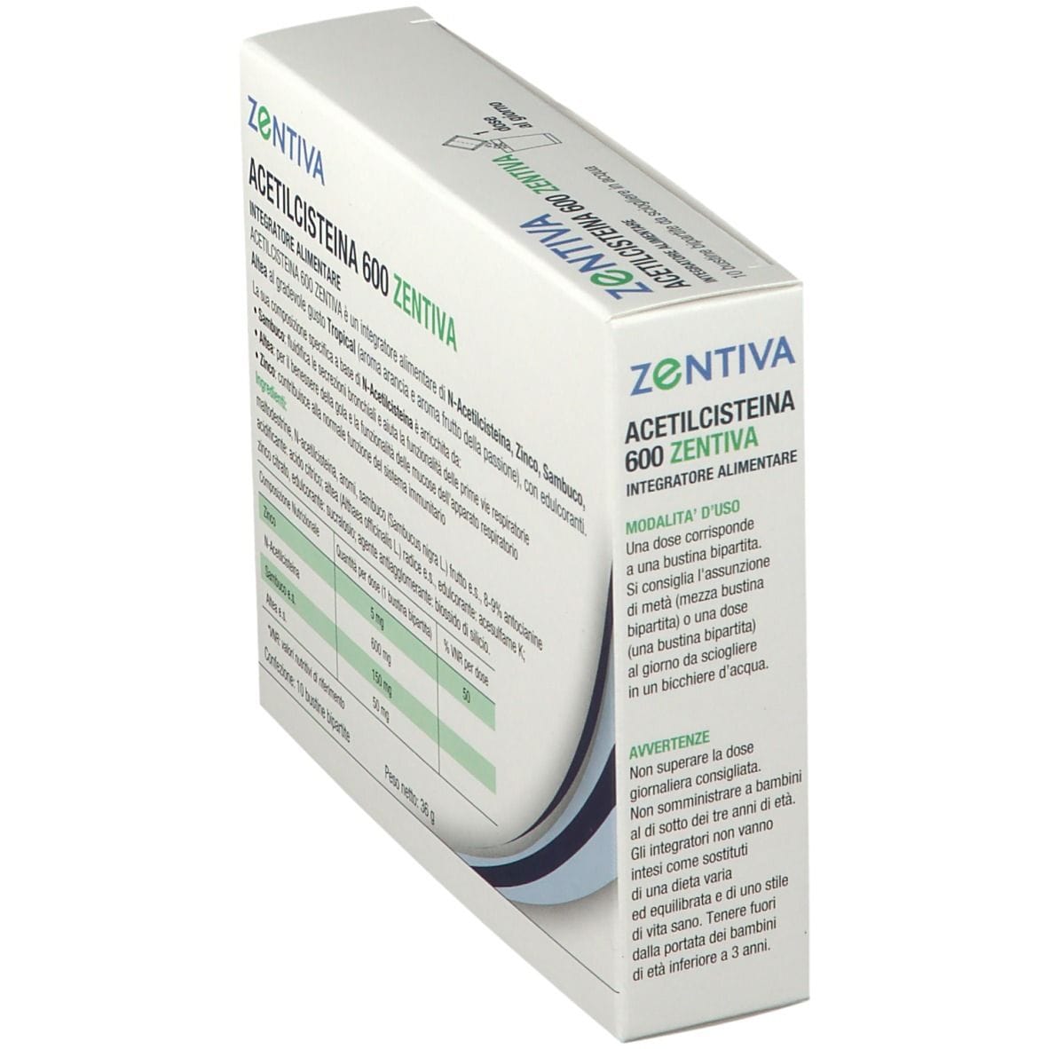 ACETILCISTEINA 600 ZENTIVA 10 BUSTINE BIPARTITE GUSTO TROPICAL