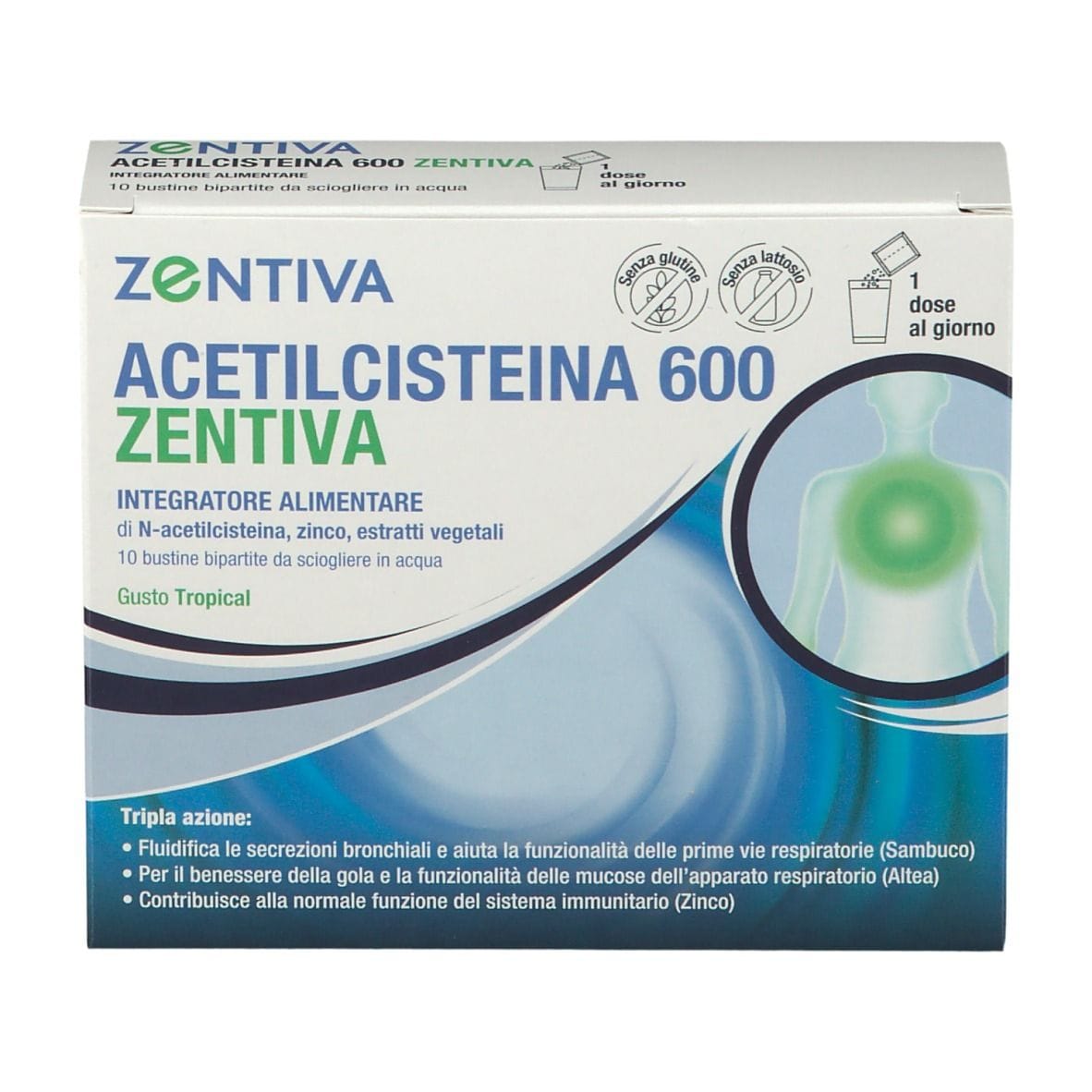 ACETILCISTEINA 600 ZENTIVA 10 BUSTINE BIPARTITE GUSTO TROPICAL