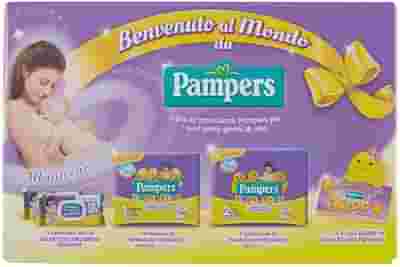 PAMPERS BENVENUTO AL MONDO KIT PAMPERS PROGRESSI NEWBORN 28 PEZZI + PAMPERS PROGRESSI MINI 28+2 PEZZI + SENSITIVE PROGRESSI NUOVA LOZIONE 63 PEZZI