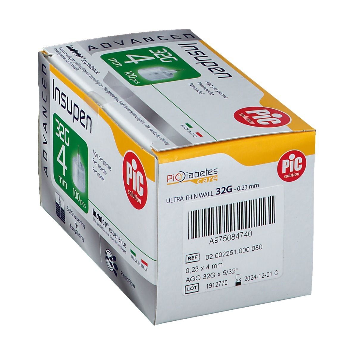 AGO PENNA INSULINA PIC INSUPEN ADVANCED GAUGE 32X4 MM 100 PEZZI