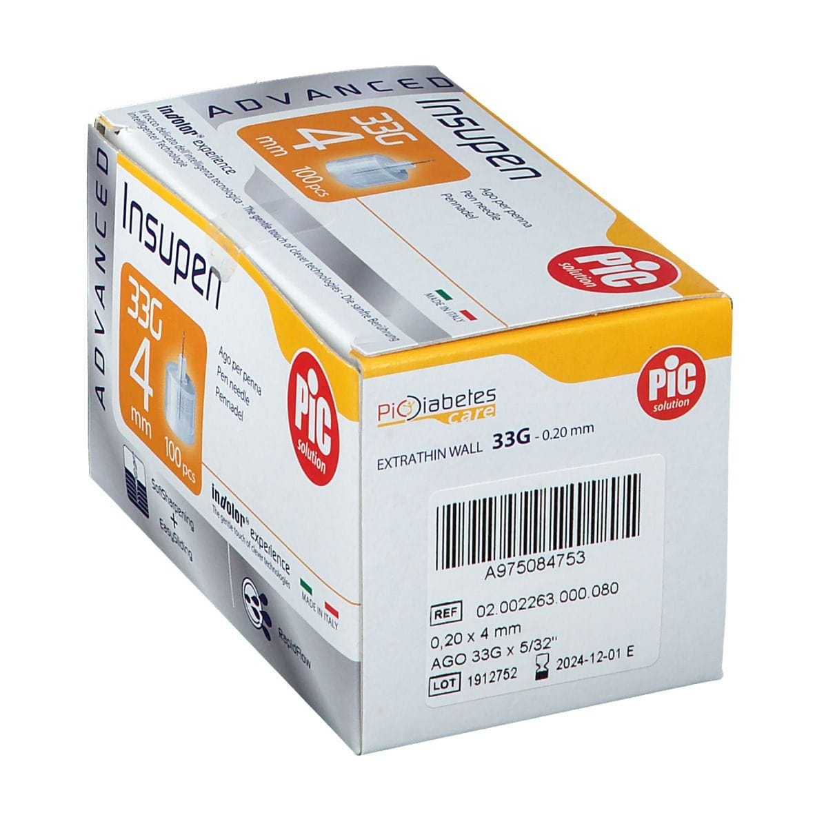 AGO PER PENNA INSULINA PIC INSUPEN ADVANCED GAUGE 33X4 MM 100 PEZZI