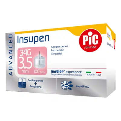 AGO PENNA INSULINA PIC INSUPEN ADVANCED GAUGE 34X3,5 MM 100 PEZZI AGO PENNA INSULINA PIC INSUPEN ADVANCED GAUGE 34X3,5 MM 100 PEZZI