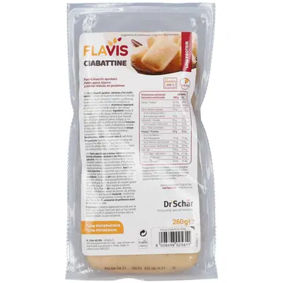 FLAVIS CIABATTINE PANINI BIANCHI APROTEICI 4 PEZZI DA 65 G FLAVIS CIABATTINE PANINI BIANCHI APROTEICI 4 PEZZI DA 65 G