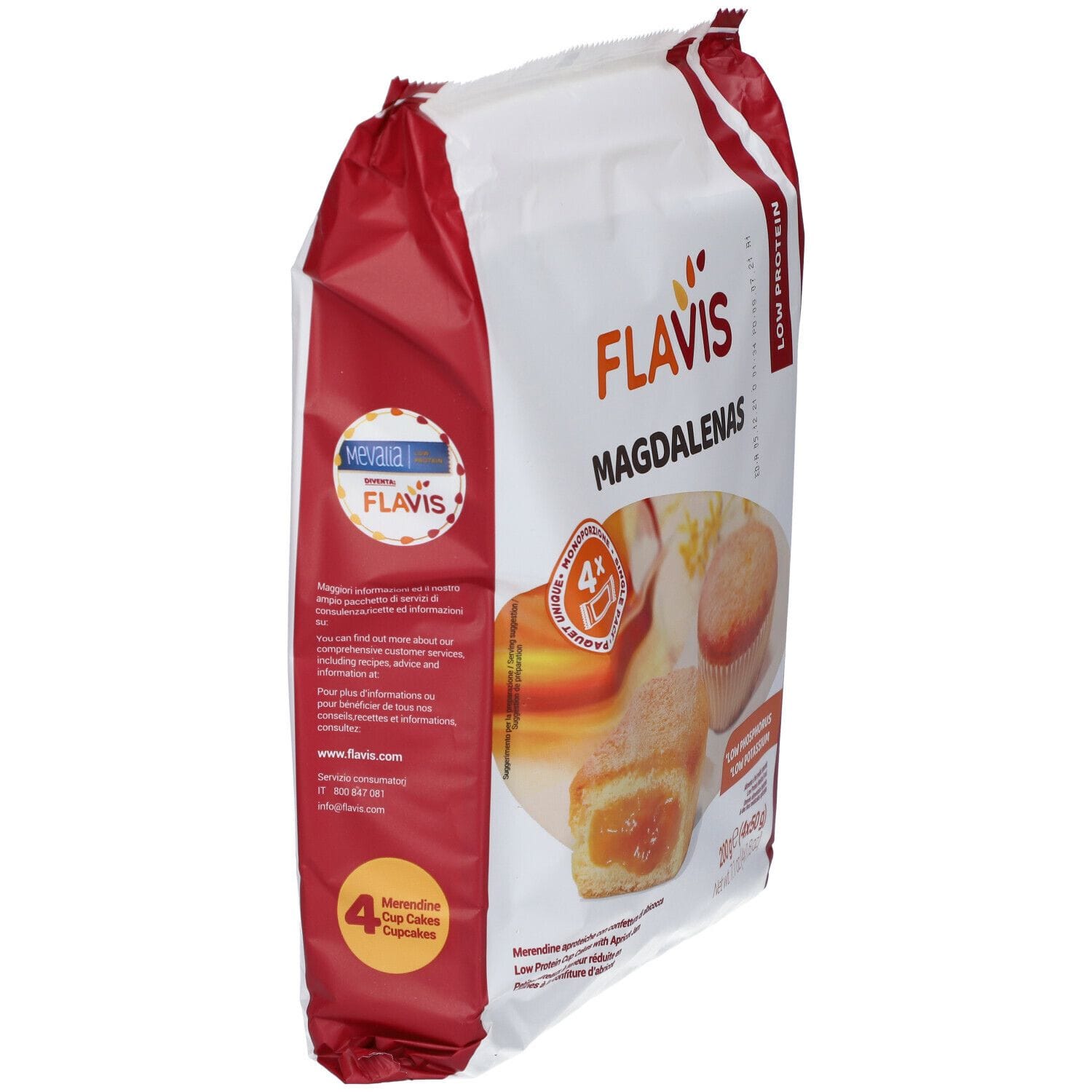 FLAVIS MAGDALENAS MERENDINE APROTEICHE CON CONFETTURA DI ALBICOCCA 4 MONOPORZIONI DA 50 G