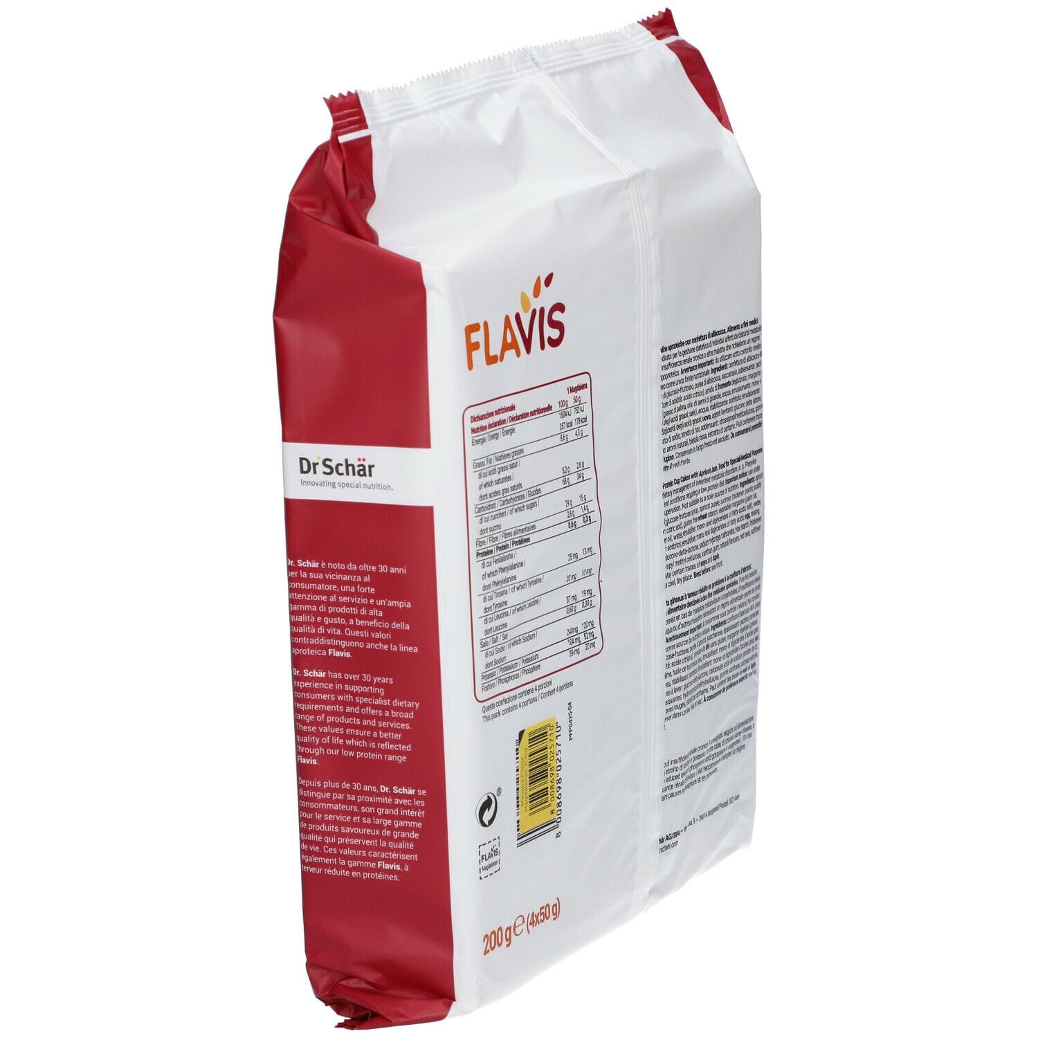 FLAVIS MAGDALENAS MERENDINE APROTEICHE CON CONFETTURA DI ALBICOCCA 4 MONOPORZIONI DA 50 G