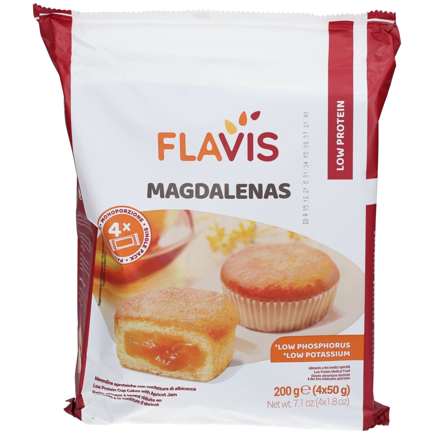 FLAVIS MAGDALENAS MERENDINE APROTEICHE CON CONFETTURA DI ALBICOCCA 4 MONOPORZIONI DA 50 G