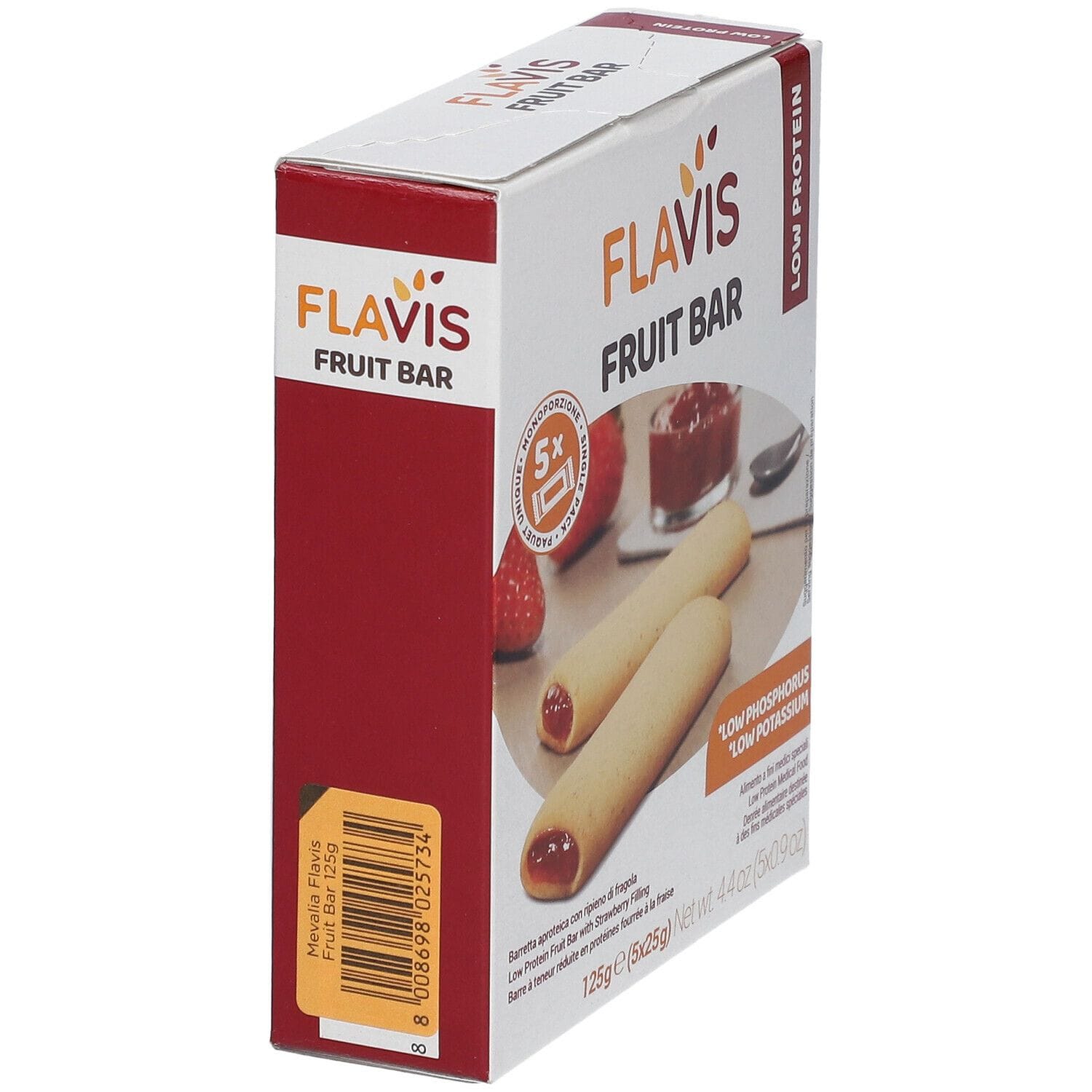 FLAVIS FRUIT BAR BARRETTA APROTEICA CON RIPIENO DI FRAGOLA 5 PEZZI DA 25 G