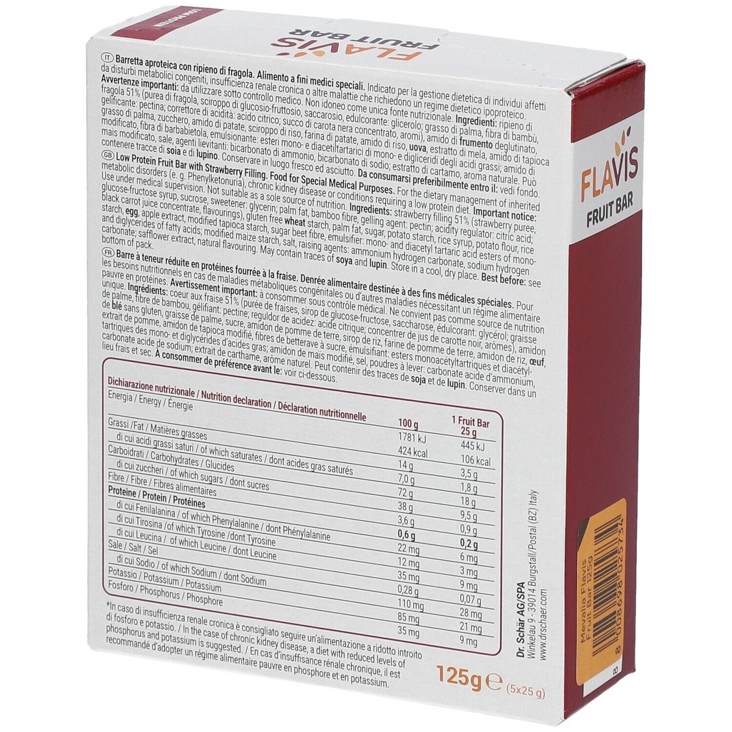 FLAVIS FRUIT BAR BARRETTA APROTEICA CON RIPIENO DI FRAGOLA 5 PEZZI DA 25 G