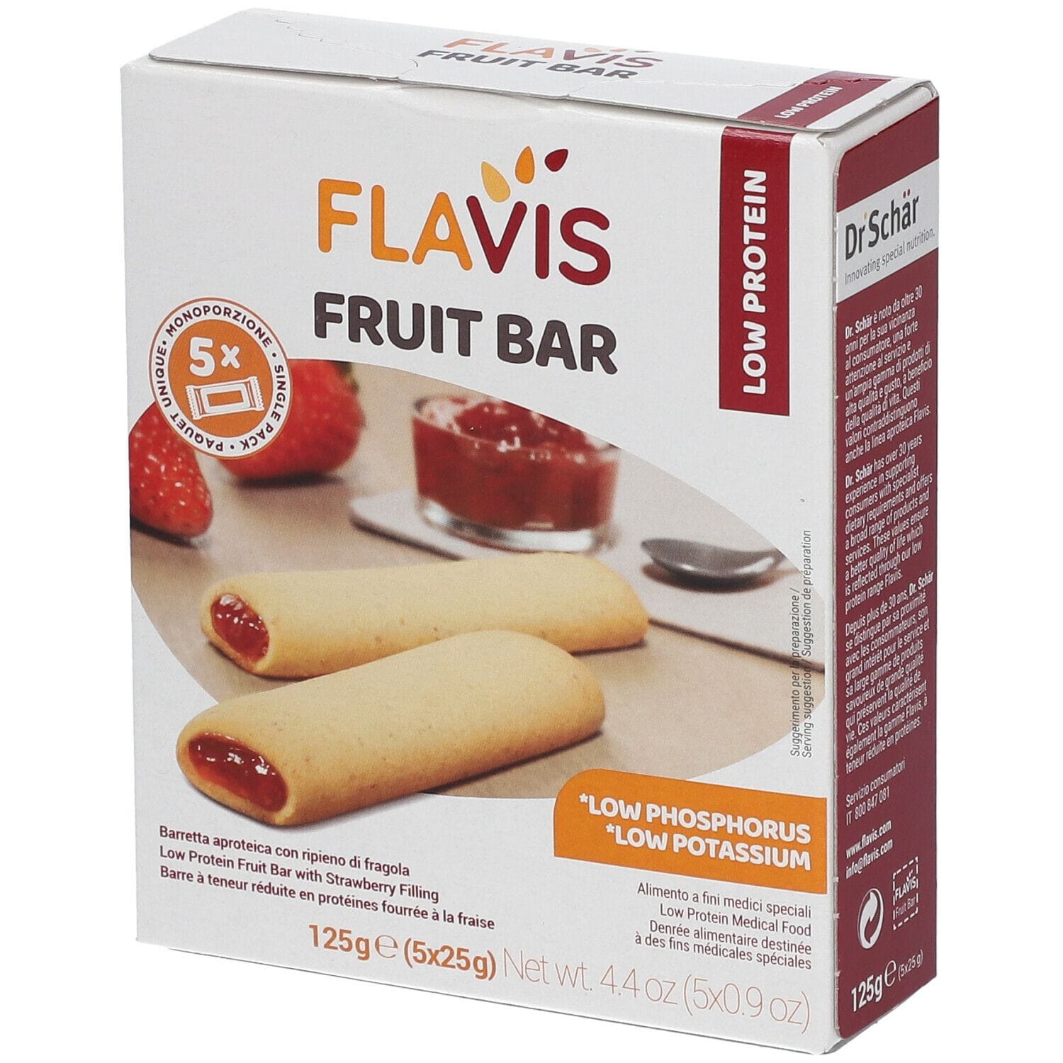 FLAVIS FRUIT BAR BARRETTA APROTEICA CON RIPIENO DI FRAGOLA 5 PEZZI DA 25 G