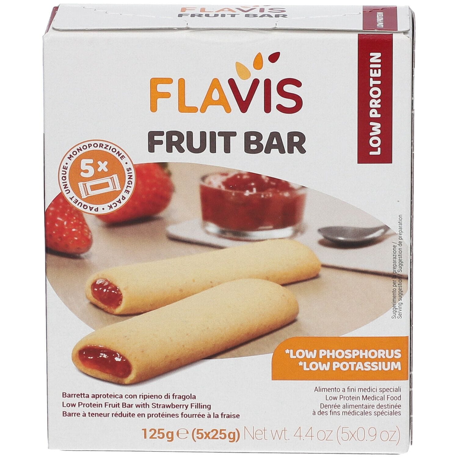 FLAVIS FRUIT BAR BARRETTA APROTEICA CON RIPIENO DI FRAGOLA 5 PEZZI DA 25 G