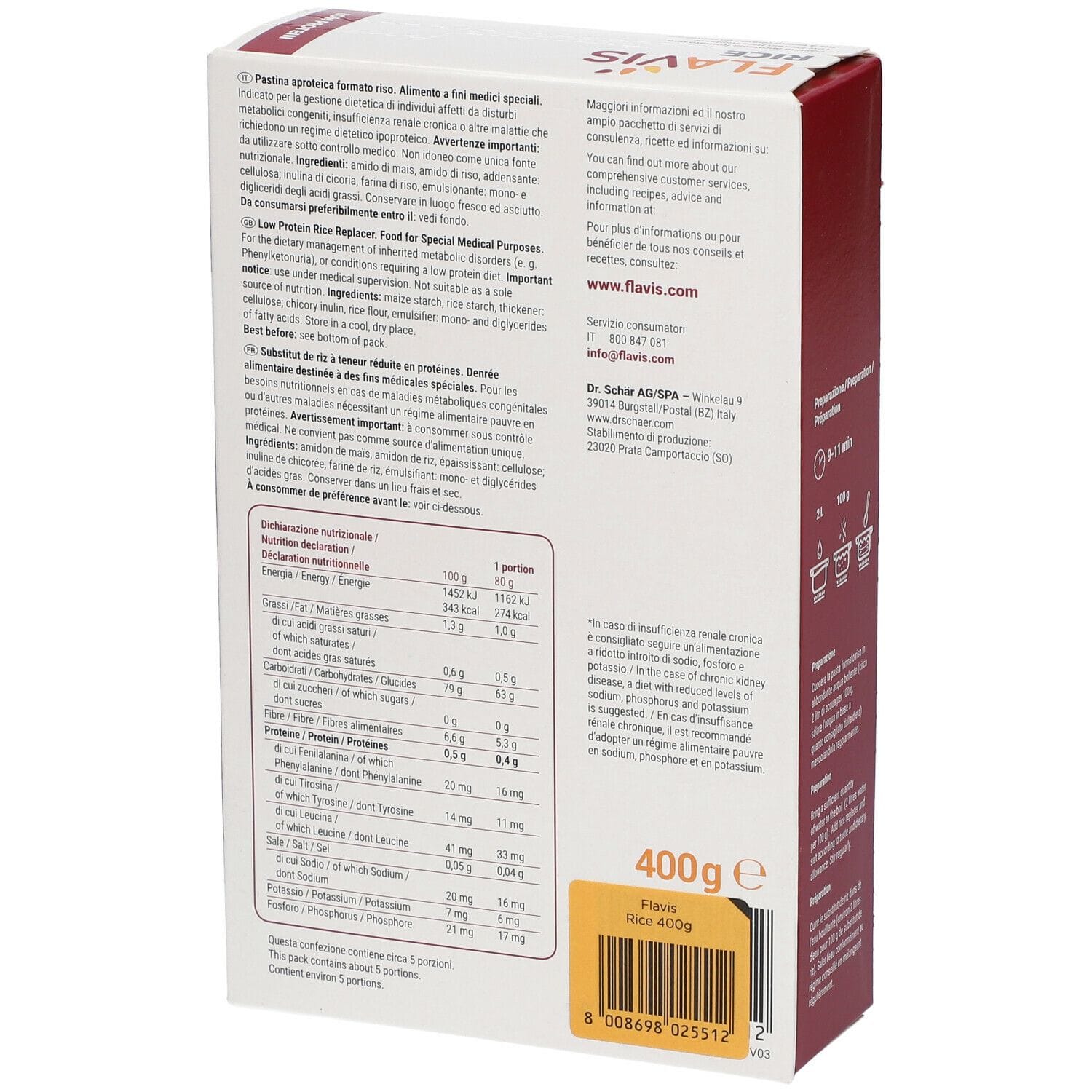 FLAVIS RICE PASTINA APROTEICA FORMATO RISO 400 G