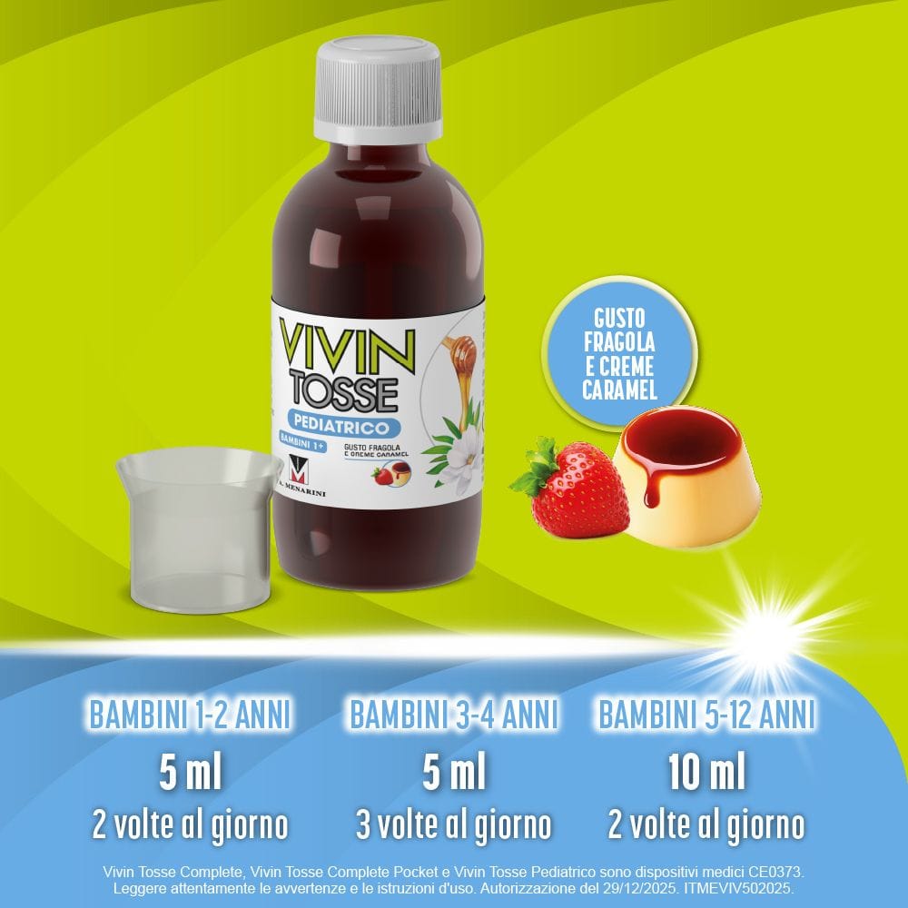 VIVIN TOSSE PEDIATRICO SCIROPPO PER TOSSE SECCA E GRASSA GUSTO FRAGOLA E CREME CARAMEL 150 ML