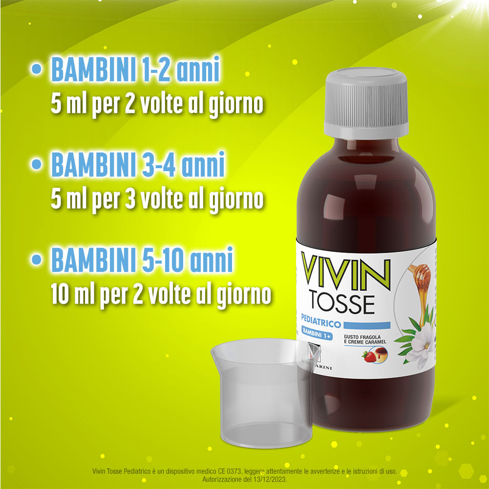 VIVIN TOSSE PEDIATRICO SCIROPPO PER TOSSE SECCA E GRASSA GUSTO FRAGOLA E CREME CARAMEL 150 ML