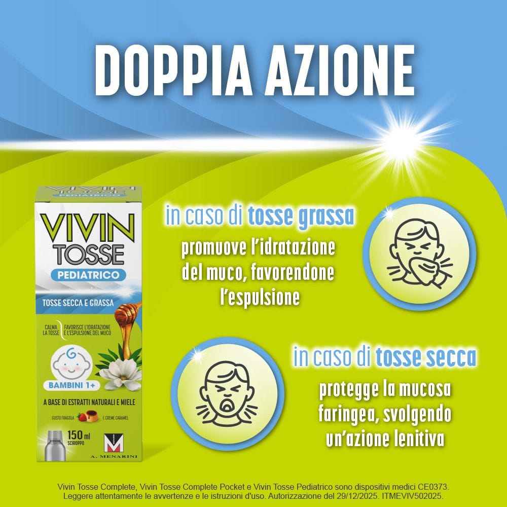 VIVIN TOSSE PEDIATRICO SCIROPPO PER TOSSE SECCA E GRASSA GUSTO FRAGOLA E CREME CARAMEL 150 ML