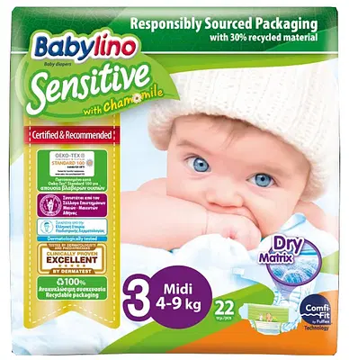 BABYLINO SENSITIVE PANNOLINO 3 MIDI 4-9KG 22 PEZZI BABYLINO SENSITIVE PANNOLINO 3 MIDI 4-9KG 22 PEZZI