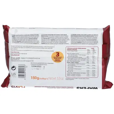 FLAVIS WAFERS NOCCIOLA APROTEICO 3 PORZIONI DA 50 G FLAVIS WAFERS NOCCIOLA APROTEICO 3 PORZIONI DA 50 G