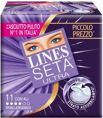 LINES SETA ULTRA ASSORBENTI CON ALI 11 PEZZI LINES SETA ULTRA ASSORBENTI CON ALI 11 PEZZI
