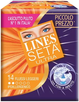 LINES SETA ULTRA ASSORBENTI PER FLUSSI LEGGERI 14 PEZZI LINES SETA ULTRA ASSORBENTI PER FLUSSI LEGGERI 14 PEZZI