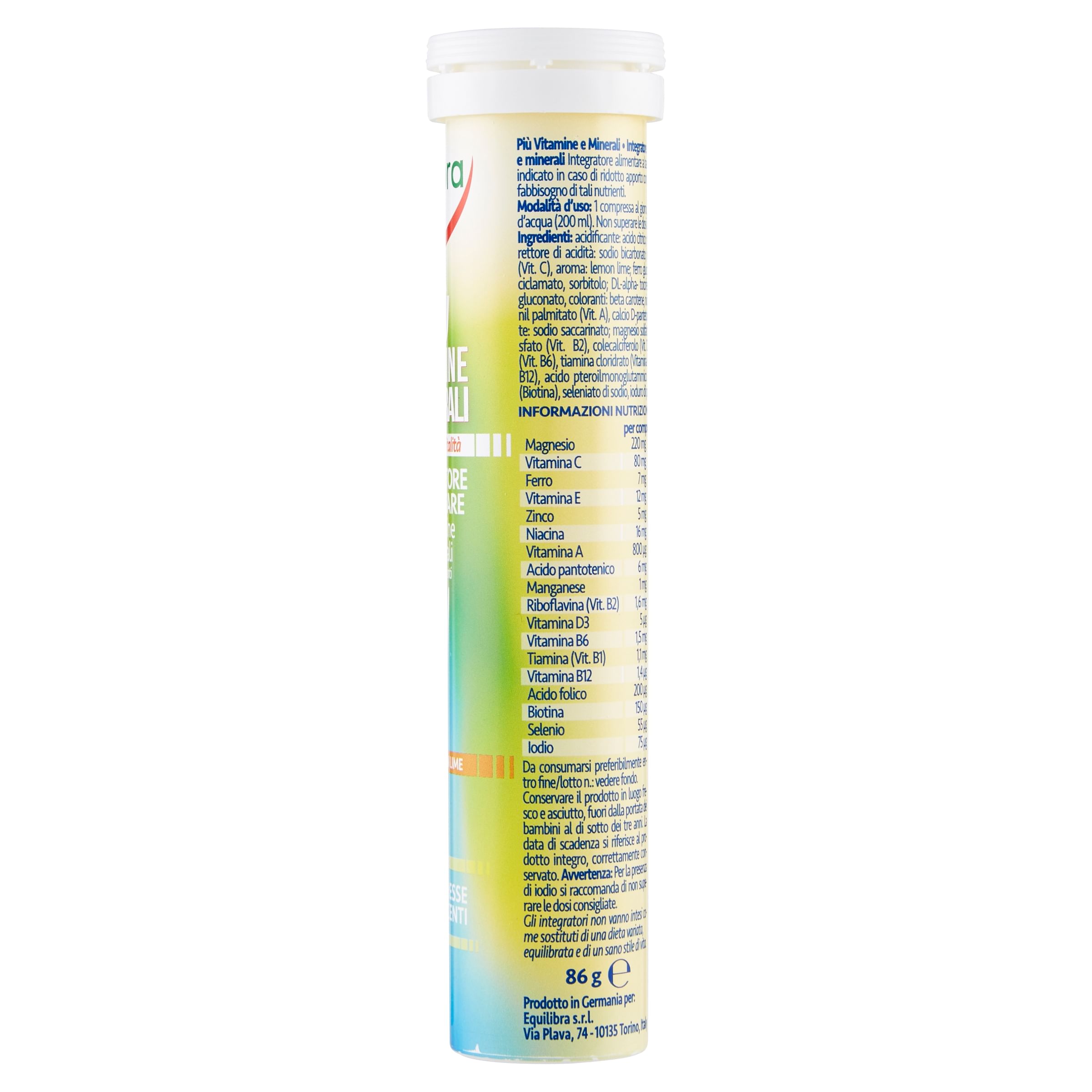 PIU' VITAMINE E MINERALI GUSTO LEMON LIME 20 COMPRESSE EFFERFESCENTI