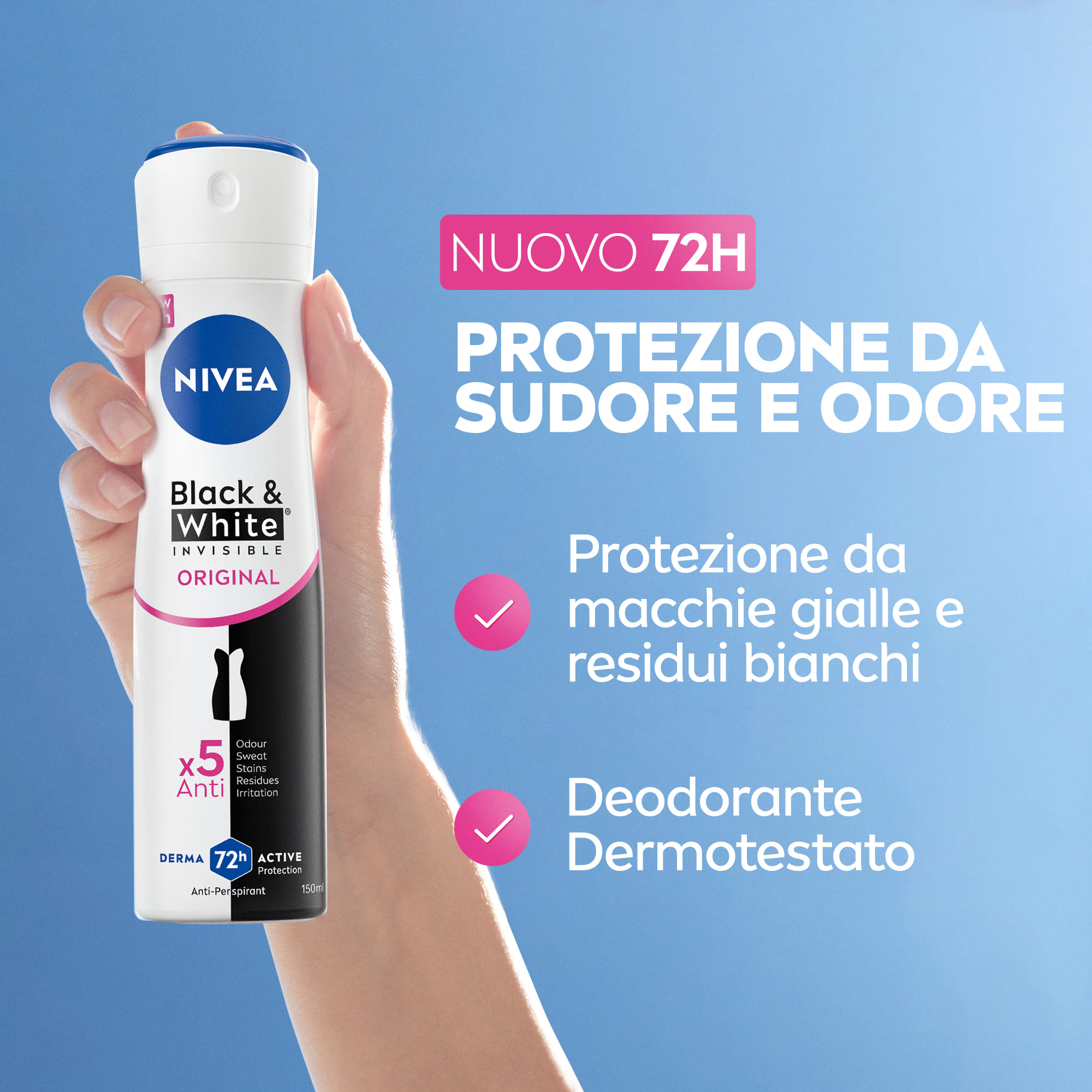 Nivea Black & White Invisible Original Spray deodorante per donna 72h 150 ml