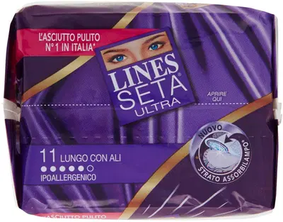 ASSORBENTE LINES SETA ULTRA LUNGO CON ALI 11 PEZZI ASSORBENTE LINES SETA ULTRA LUNGO CON ALI 11 PEZZI