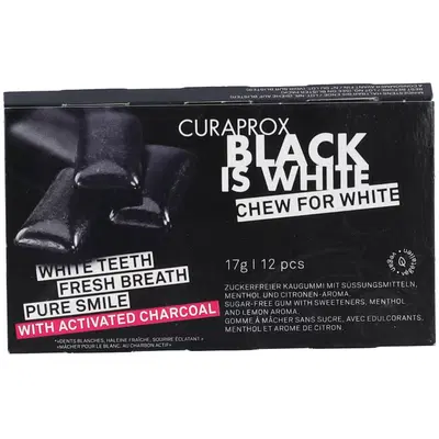 CURAPROX BLACK IS WHITE TO GO CHEWING GUM SLEEVE 12 PEZZI CURAPROX BLACK IS WHITE TO GO CHEWING GUM SLEEVE 12 PEZZI