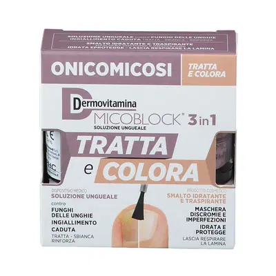 DERMOVITAMINA MICOBLOCK 3 IN 1 TRATTA E COLORA SOLUZIONE UNGUEALE 7 ML + SMALTO IDRATANTE TRASPIRANTE 5 ML DERMOVITAMINA MICOBLOCK 3 IN 1 TRATTA E COLORA SOLUZIONE UNGUEALE 7 ML + SMALTO IDRATANTE TRASPIRANTE 5 ML